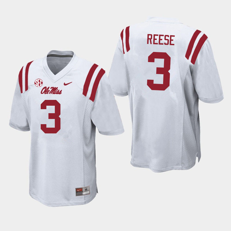 Men #3 Otis Reese Ole Miss Rebels College Football Jerseys Sale-White